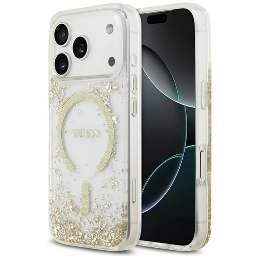 GUESS MagSafe Handyhülle iPhone 17 Pro Max – Gold Glitter Design
